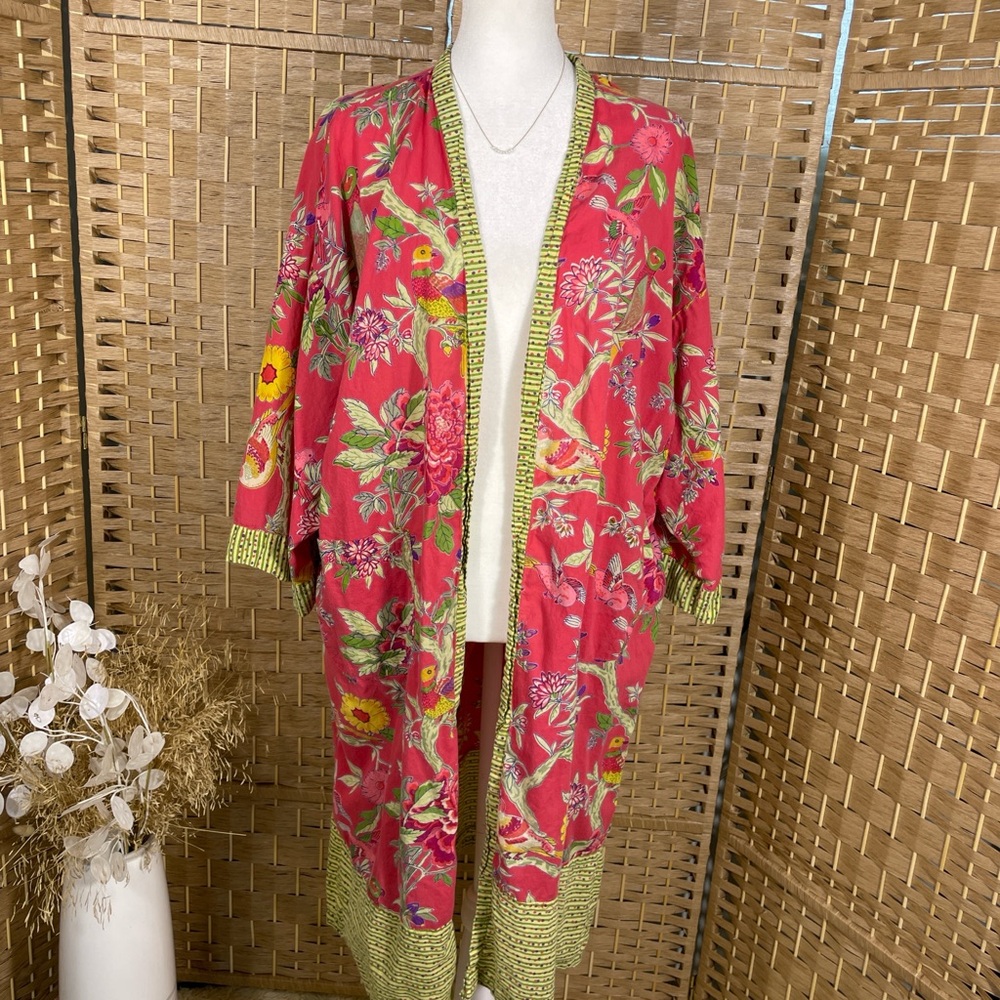 Floral Open-Front Cotton Kimono Robe Cover Up